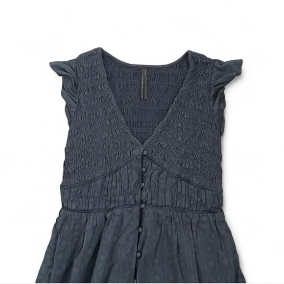 Anthropologie peregrine midi dress cotton smocked slate blue - Picture 4 of 6